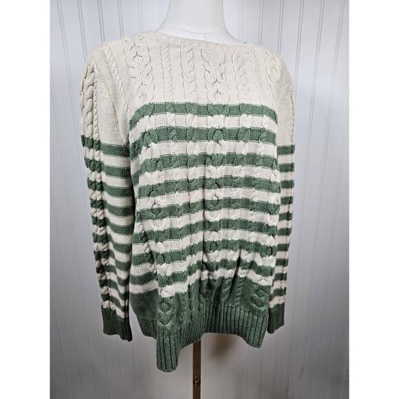 L.L. Bean Sweaters - L.L Bean Chunky Striped Cable Knit Fishermen 100% Cotton Sweater Women's XL